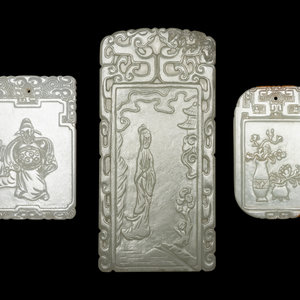 Appraisal: Three Chinese Jade Rectangular Plaques the first carved with an