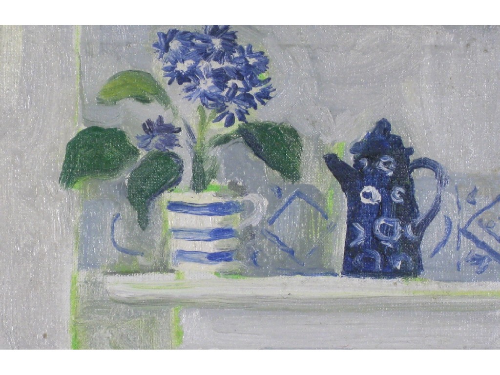 Appraisal: BARBARA DORF Still Lifes of Porcelain and Flowers oil on