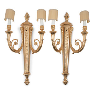 Appraisal: A Pair of Louis XVI Style Gilt Bronze Two-Light Sconces