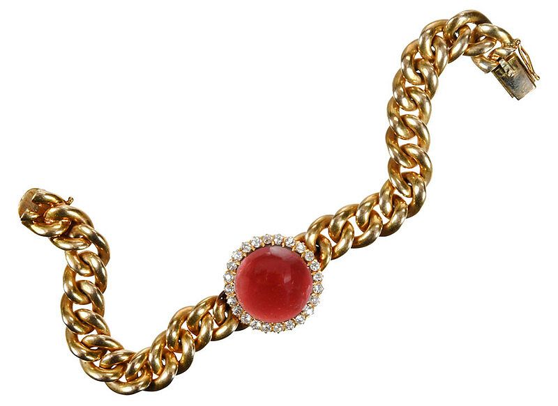 Appraisal: Antique Gold Garnet Diamond Bracelet round cabochon garnet cabochon approx