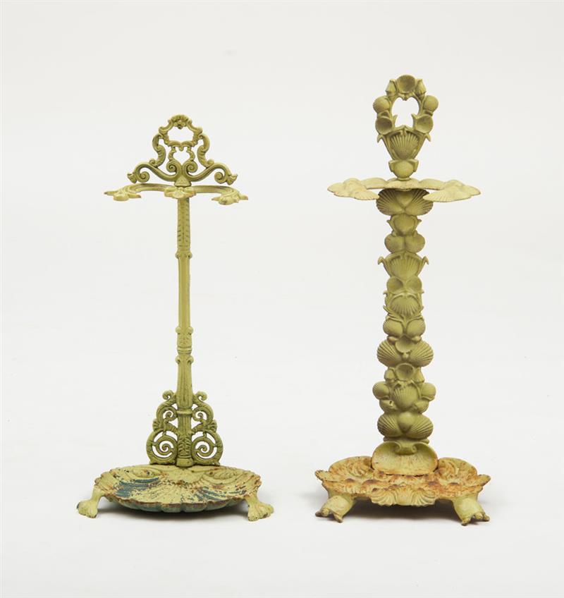 Appraisal: TWO PAINTED CAST-IRON UMBRELLA STANDS Circa x in Estimate -