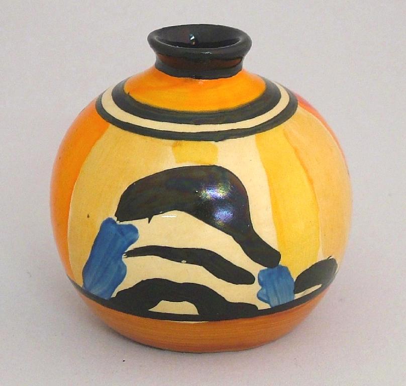 Appraisal: Butterfly' Fantasque miniature ovoid vase high rim restored