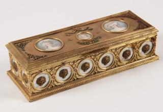 Appraisal: FRENCH GILT BRONZE HINGED LADIES GLOVE BOX HAVING SIGNED PORTRAIT