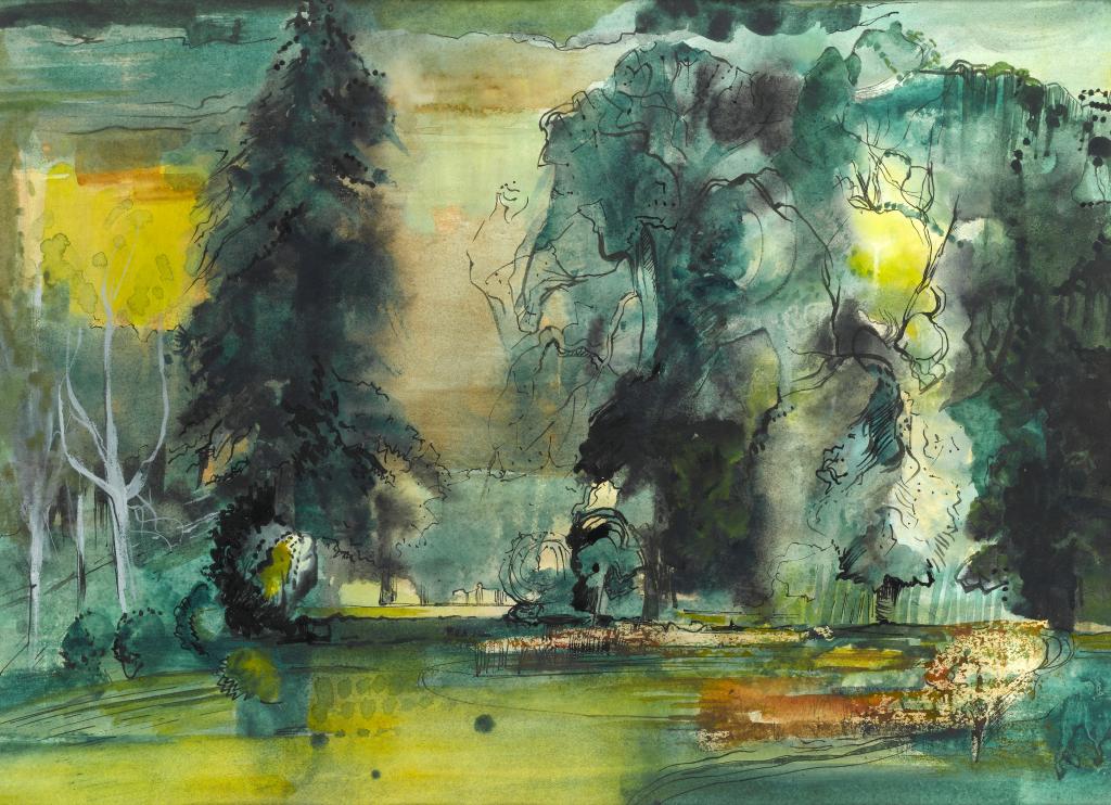 Appraisal: LANDSCAPE THE PARK two pen ink and watercolour x cm