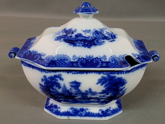 Appraisal: - Large Flow Blue soup tureen late th c h