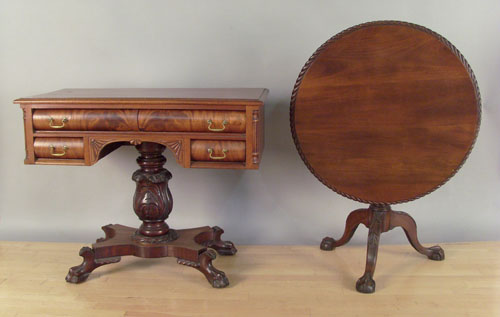 Appraisal: Empire mahogany work table h w together with a Chippendale