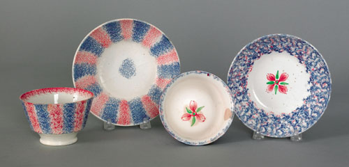 Appraisal: Blue and red sponge spatter cup and saucer th c