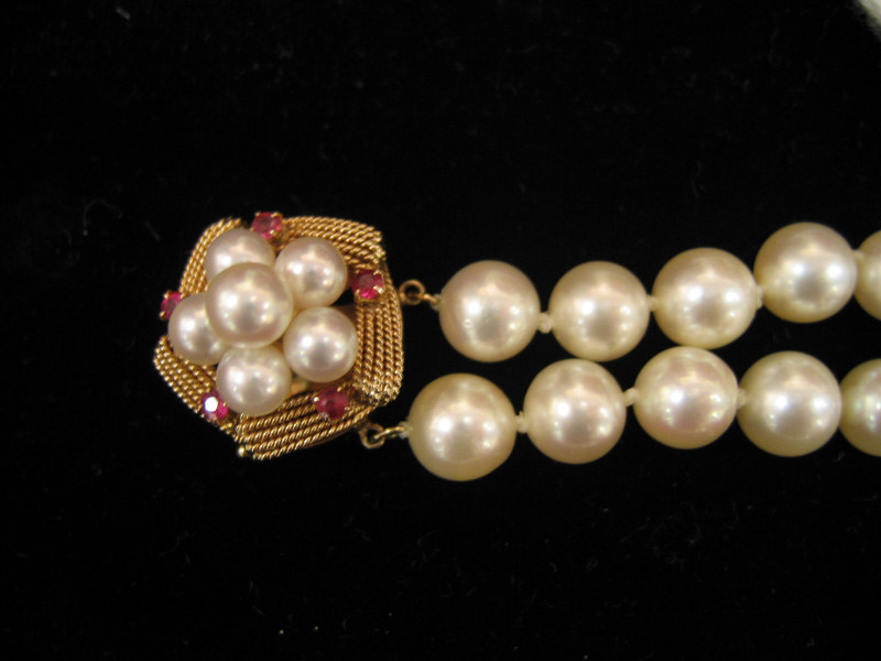 Appraisal: PEARL BRACELET Double strand mm pearls with k yellow gold