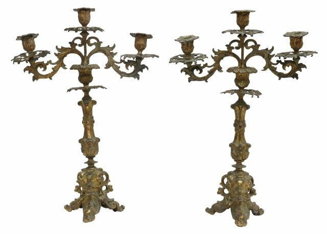 Appraisal: pair Rococo style gilt metal candelabra early th c three