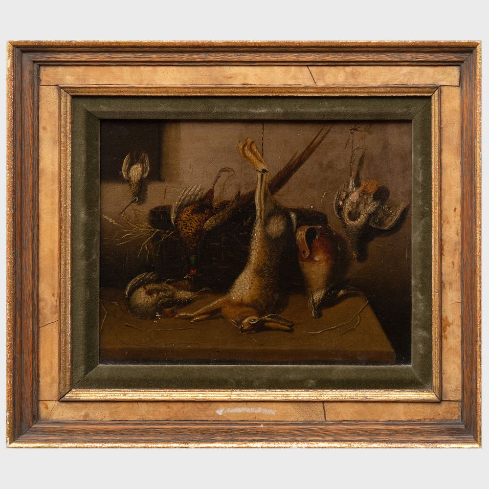 Appraisal: European School Still Life with Hanging Game Oil on canvas