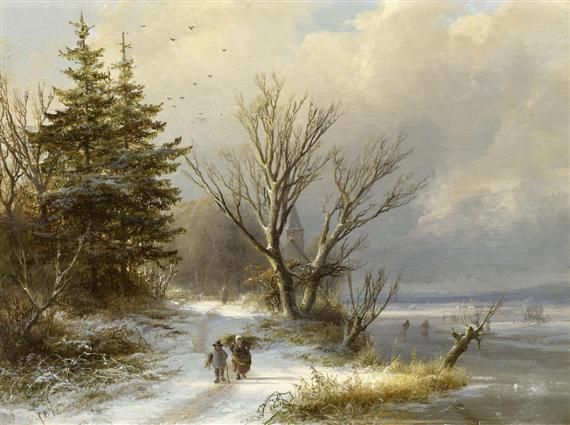 Appraisal: KLOMBECK JOHANN BERNARD Kleve Winter landscape with wood collectors Oil