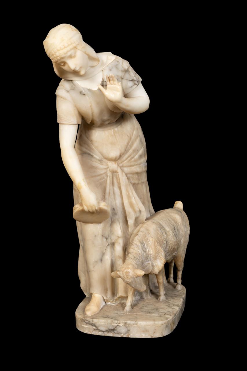 Appraisal: ITALIAN SCHOOL GOAT HERDER ALABASTER SCULPTURE Italian School Orientalist Goat