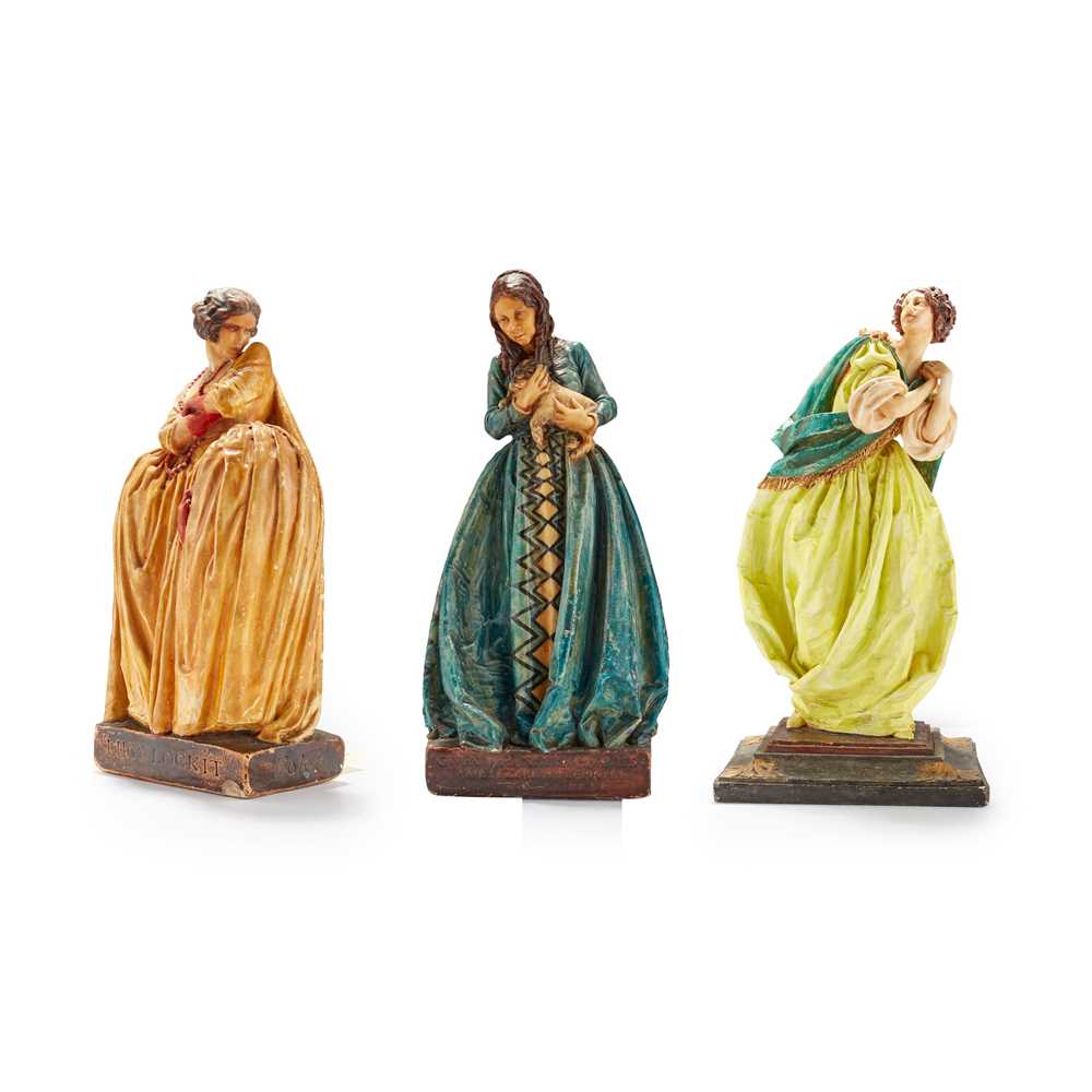 Appraisal: AGATHA WALKER - THREE FIGURES CIRCA painted wax glazed and