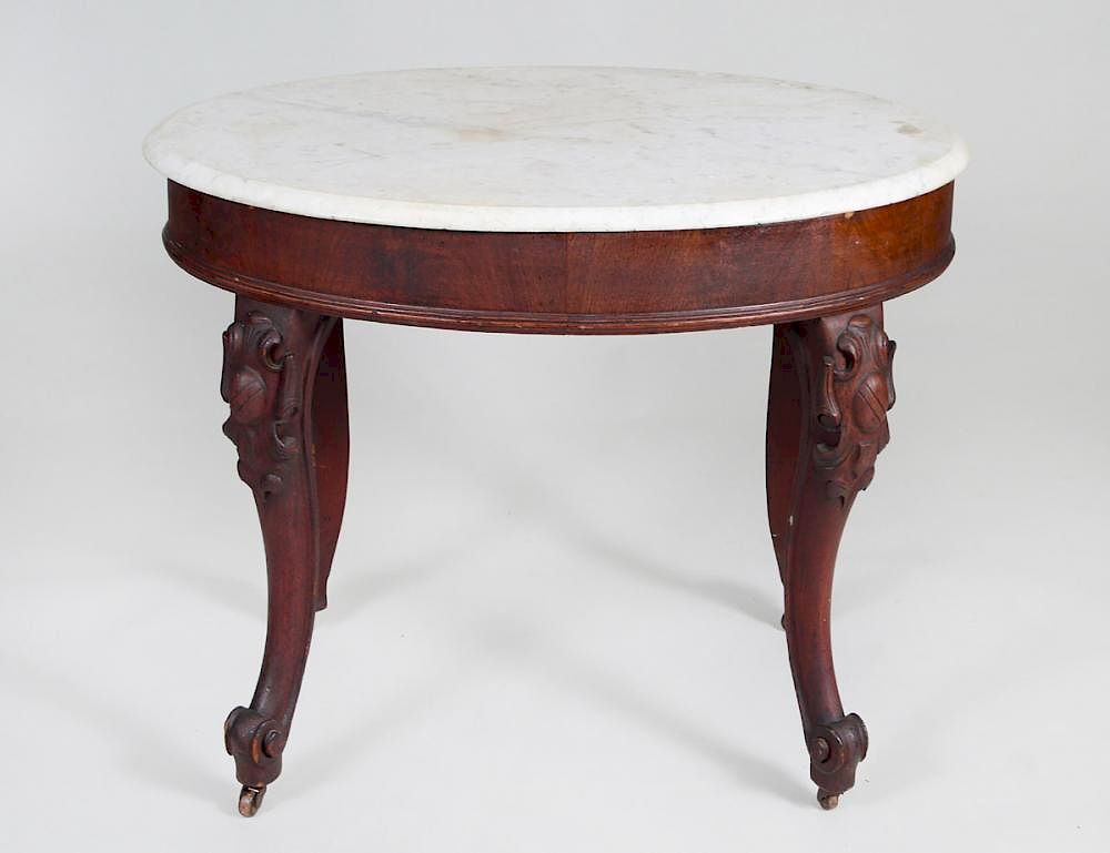 Appraisal: VICTORIAN MARBLE TOP WALNUT CENTER TABLE Third Quarter of the