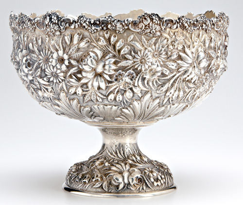 Appraisal: Steiff Baltimore Rose footed sterling punch bowl with all-over repouss