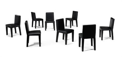 Appraisal: ANTONIO CITTERIO italian b Eight black leather slipcovered dining chairs