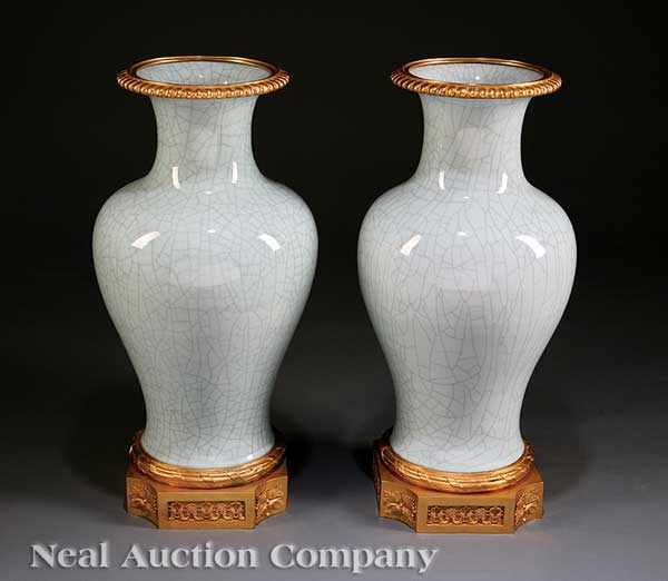 Appraisal: A Pair of Highly Decorative Gilt Bronze-Mounted Chinese Ge-Style Porcelain