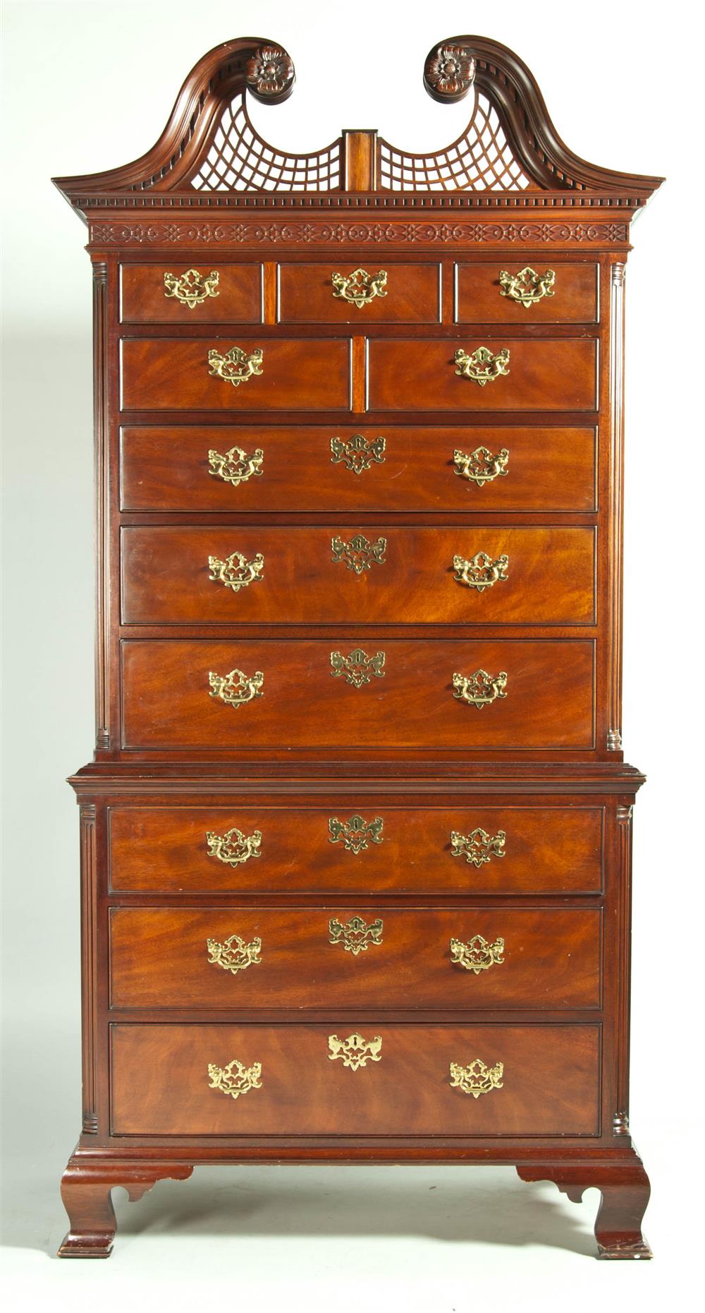 Appraisal: KINDEL CHIPPENDALE STYLE MAHOGANY CHEST ON CHEST IN TWO PARTS