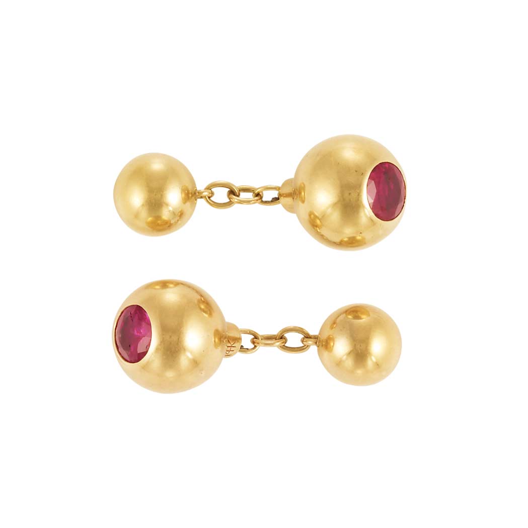 Appraisal: Pair of Gold and Ruby Cufflinks kt round rubies ap