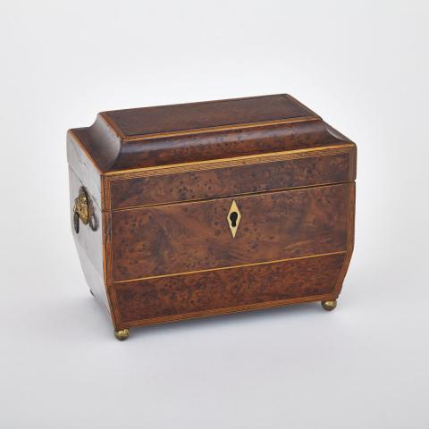 Appraisal: Regency Burl Walnut Tea Caddy early th century of sarcophagus