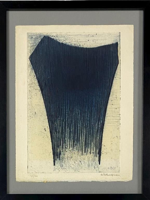 Appraisal: Anna Eva Bergman Norden Etching Hand Signed Frame x Foxing