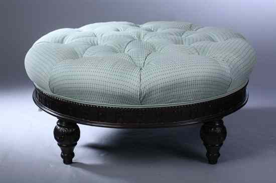 Appraisal: WILLIAM IV STYLE CARVED MAHOGANY OTTOMAN Round button-tufted top above