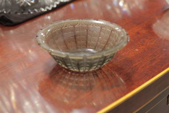 Appraisal: LALIQUE BOWL Smokey glass bowl in Acacia pattern Signed ''