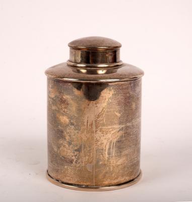 Appraisal: A cylindrical silver tea caddy Edward Barnard Sons Ltd London