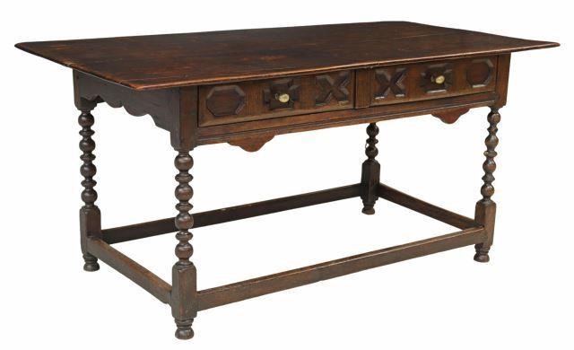 Appraisal: English Jacobean style oak writing work table late th c