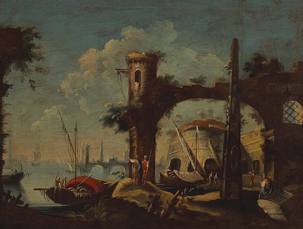 Appraisal: Italian School A capriccio scene with figures by ruins and