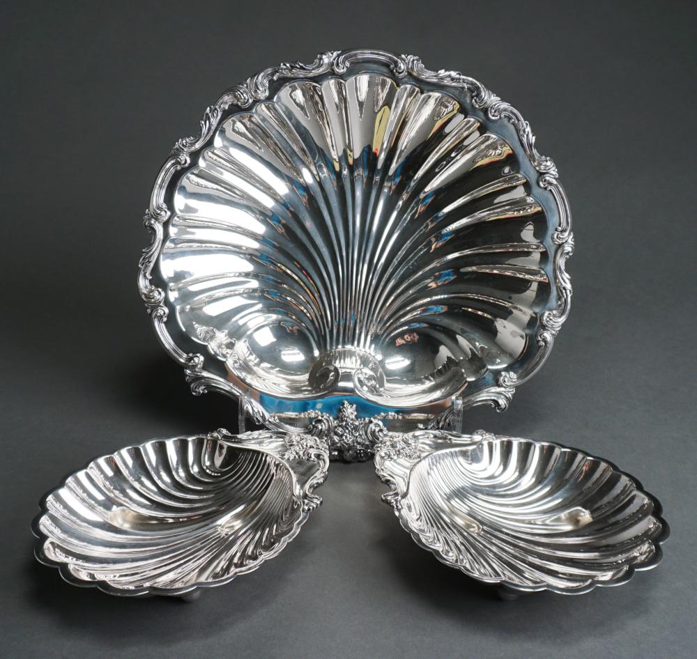 Appraisal: THREE ASSORTED SHELL-FORM SILVERPLATE DISHES SMALLER PAIR BY INTERNATIONAL L