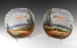 Appraisal: Pair of Limoges Shaped Square Cabinet Plates th c with