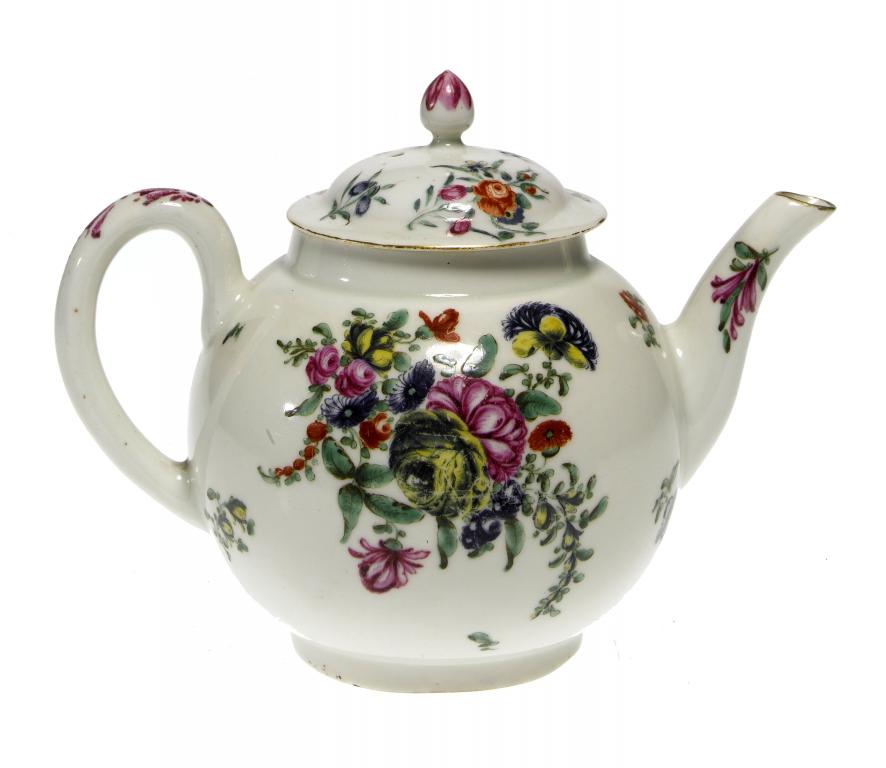 Appraisal: A FIRST PERIOD WORCESTER TEAPOT AND A COVER enamelled with