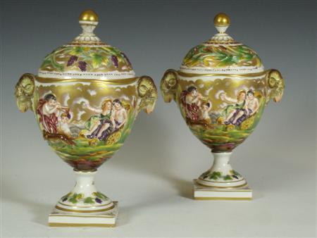 Appraisal: A pair of th century Capo di Monte urns each