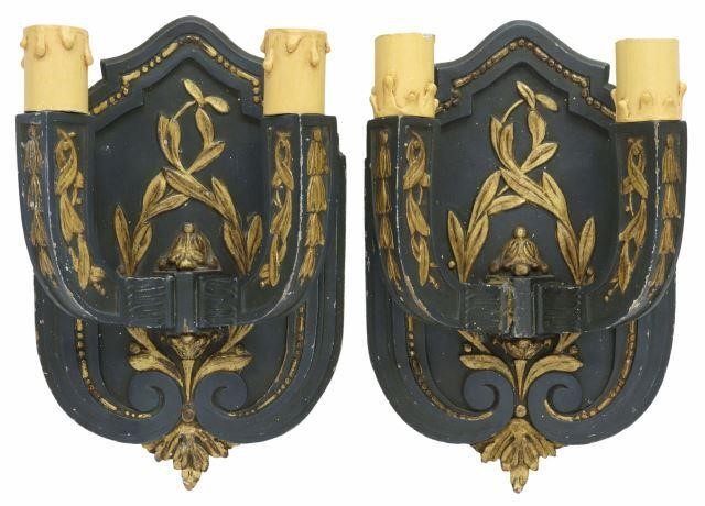 Appraisal: pair French Louis XVI style wood sconces th c each