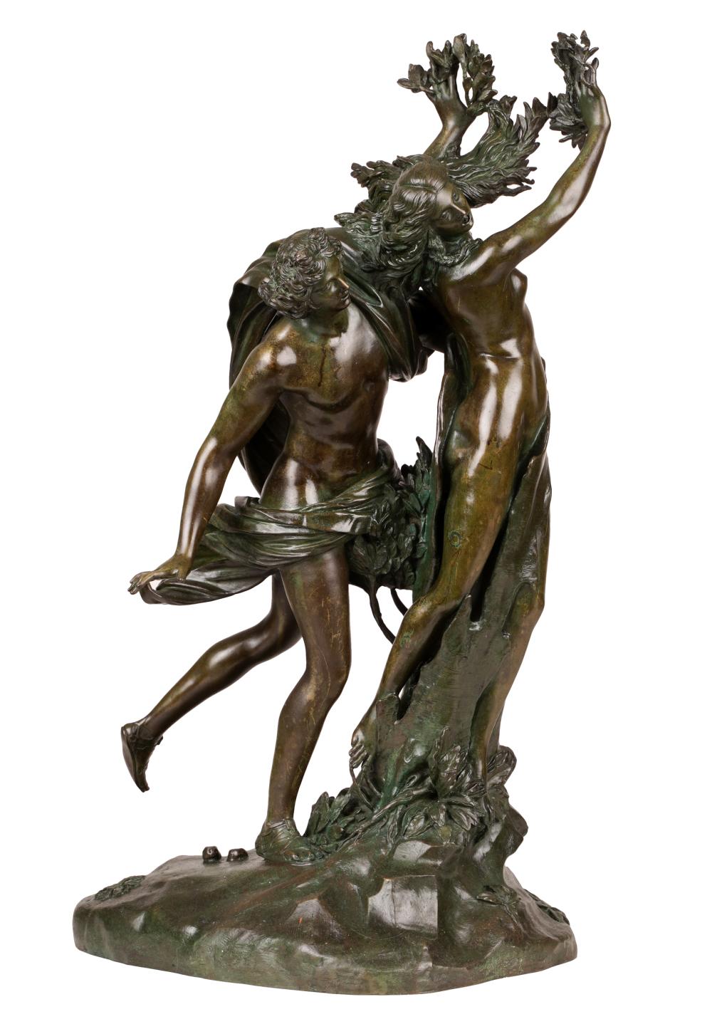 Appraisal: AFTER BERNINI APOLLO DAPHNEbronze with green patination unsigned Provenance The