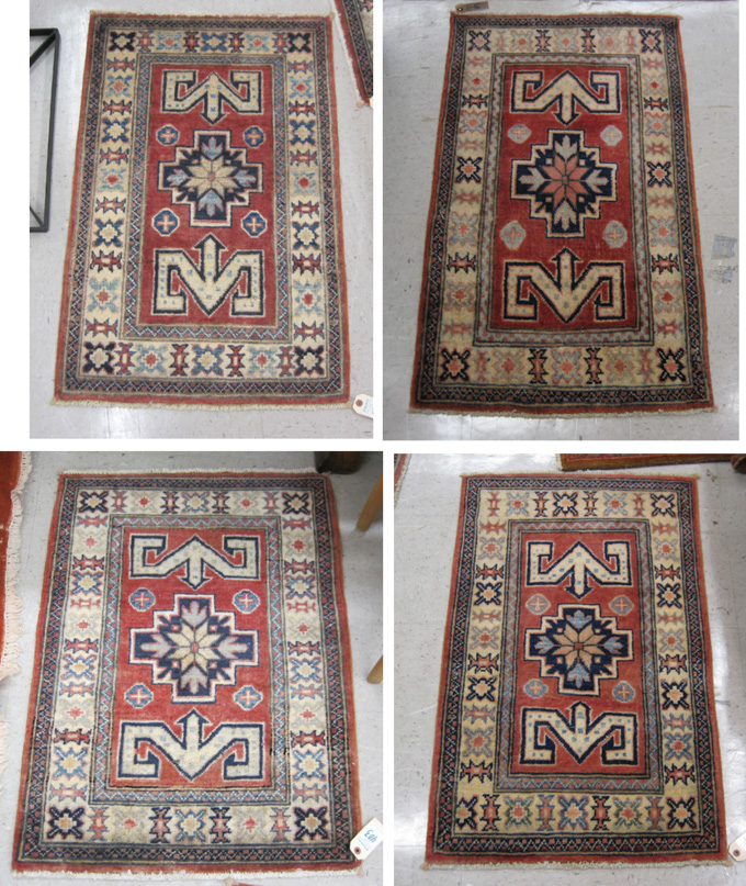 Appraisal: FOUR HAND KNOTTED ORIENTAL AREA RUGS Pakistani Caucasians identical patterns