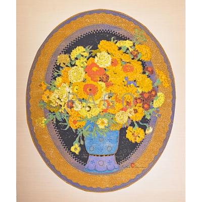 Appraisal: GUSTAVE BAUMANN American - Color woodblock print Marigolds Santa Fe