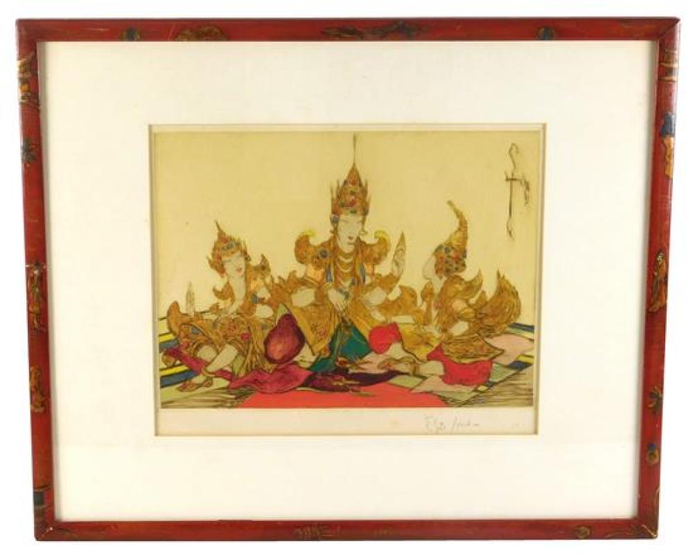 Appraisal: Elyse Ashe Lord England - colored etching three South Asian