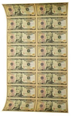 Appraisal: lot of U S Currency uncut sheet of star note