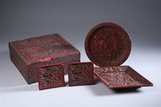 Appraisal: FIVE PIECES CHINESE CINNABAR LACQUER Box with ming reign mark