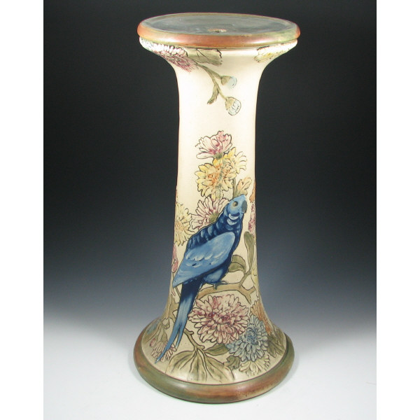 Appraisal: Weller Flemish Pedestal w Birds Weller Flemish pedestal with tropical