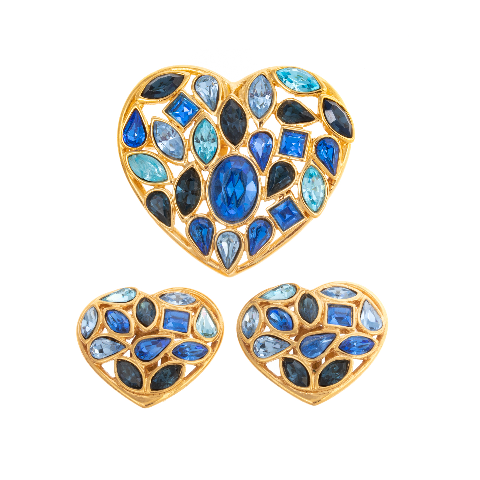 Appraisal: YSL CRYSTAL EMBELLISHED HEART EARRINGS PENDANT A pair of yellow