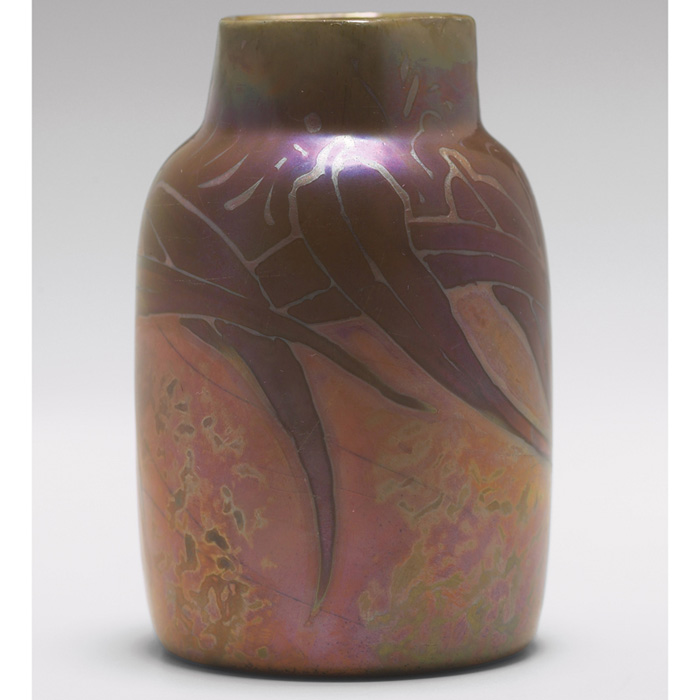 Appraisal: Clement Massier vase five sided top over a cylindrical body