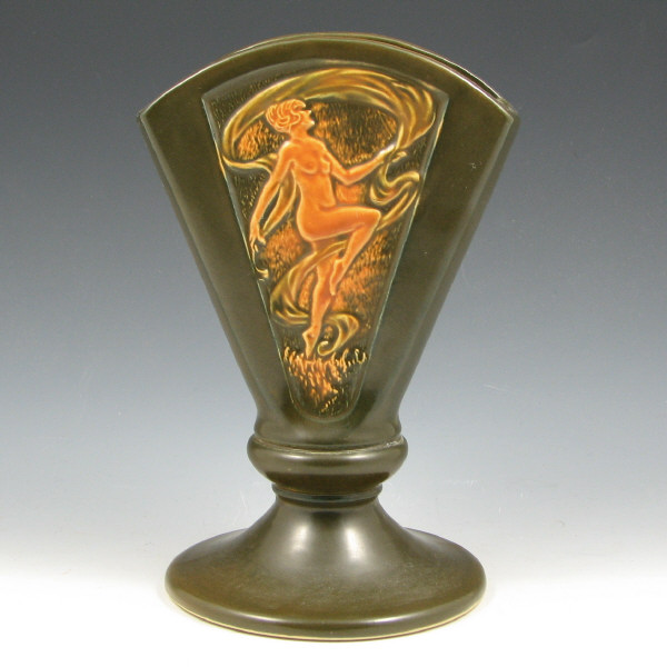 Appraisal: Roseville Rosecraft Panel fan vase in brown and orange with