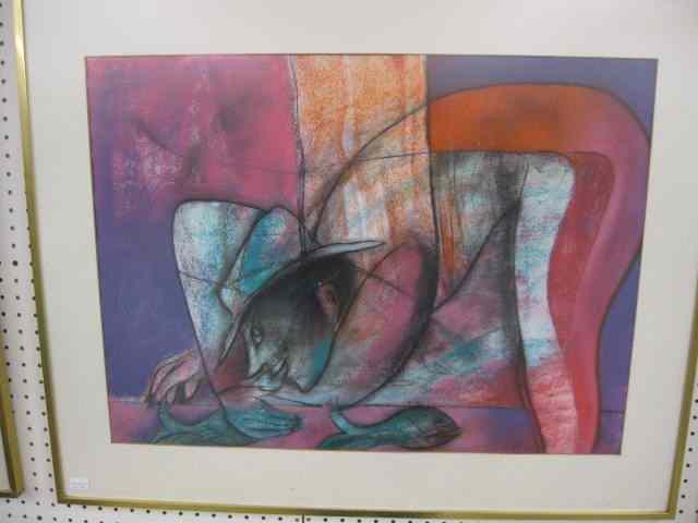 Appraisal: Mexican Pastel by Ruben Leyva man with hat bending over