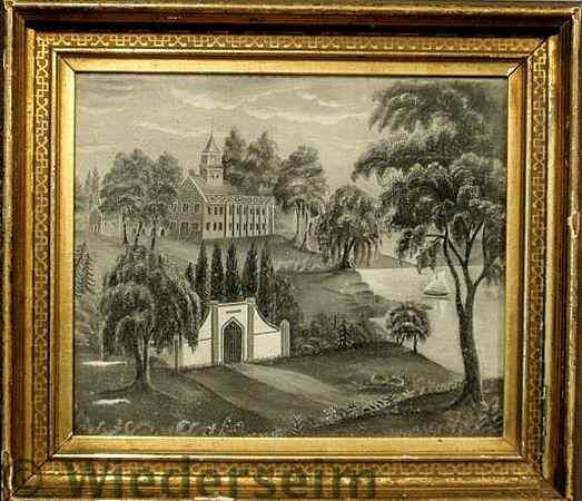 Appraisal: Sandpaper drawing of Mount Vernon late th c with Washington's