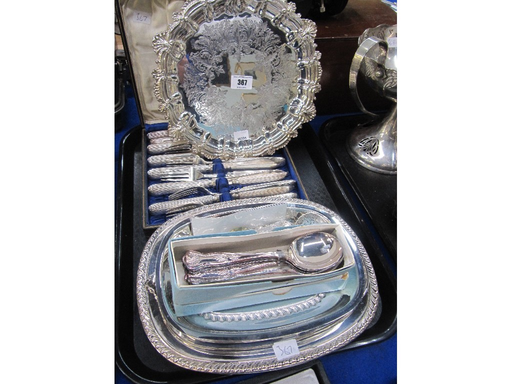 Appraisal: Tray lot of EP - salver cased cutlery set etc