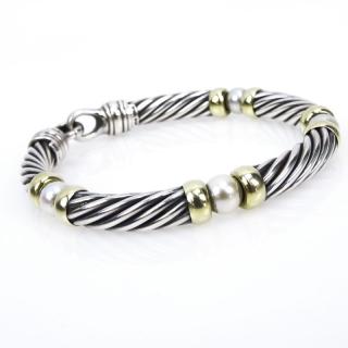 Appraisal: David Yurman Sterling Silver Karat Yellow Gold and Pearl Bracelet