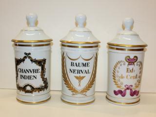 Appraisal: Grouping of French porcelain apothecary jars Grouping of French porcelain